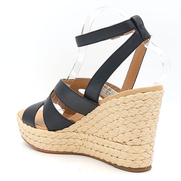 UGG Women Careena Ankle Strap Espadrille Sandals Size US 11 Black Leather - Picture 3 of 5